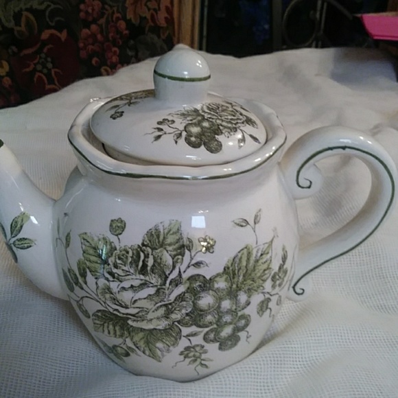Green white Toile Other - Tea kettle
